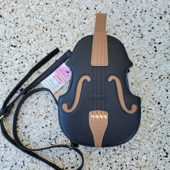 Handbags - NWT Violin Shaped Black and Tan Crossbody Bag